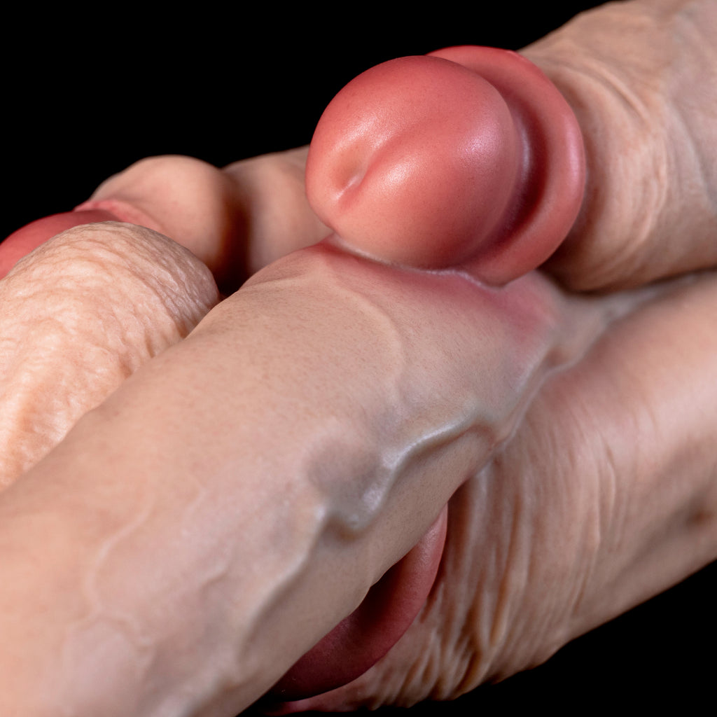 Hermavex multi cock dildo, close-up of the slim tip and top head