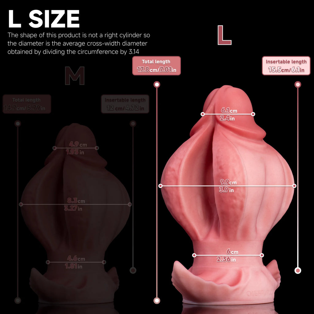 Oieffur Fissure Fantasy Stroker petal-folded platinum silicone dildo for penetrative pleasure, showcasing its layered surface.