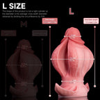 Oieffur Fissure Fantasy Stroker petal-folded platinum silicone dildo for penetrative pleasure, showcasing its layered surface.