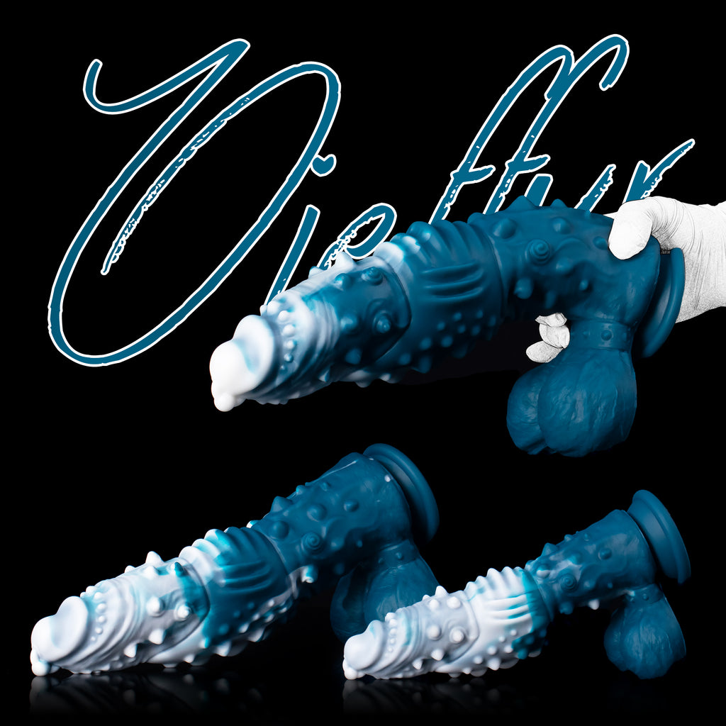 Oieffur Koopa silicone monster dildo with suction cup, featuring vibrant colors and sculpted surface in various sizes for fantasy play.