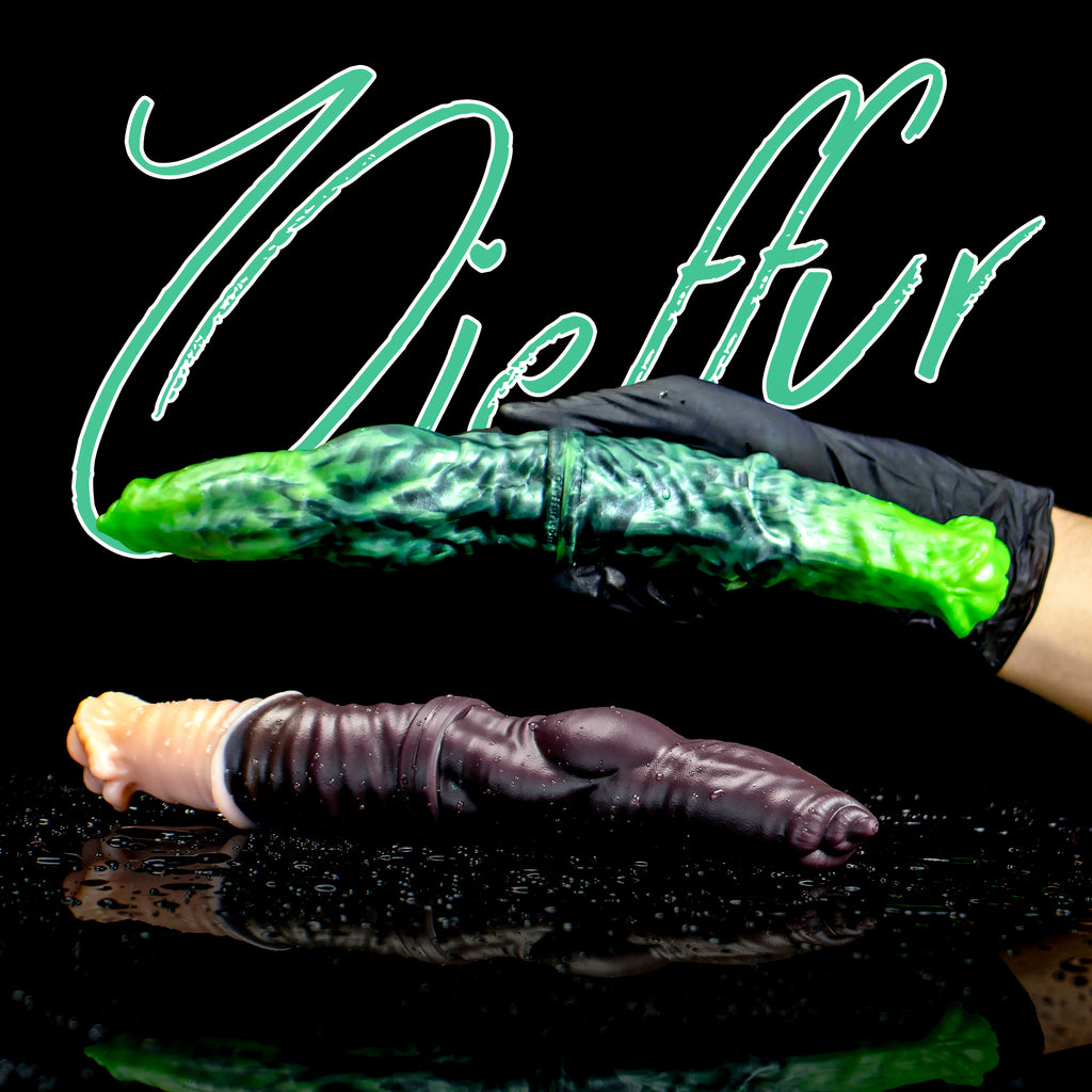Dual Sensation Platinum silicone double-ended dildo featuring horse and dog forms for fantasy pleasure.