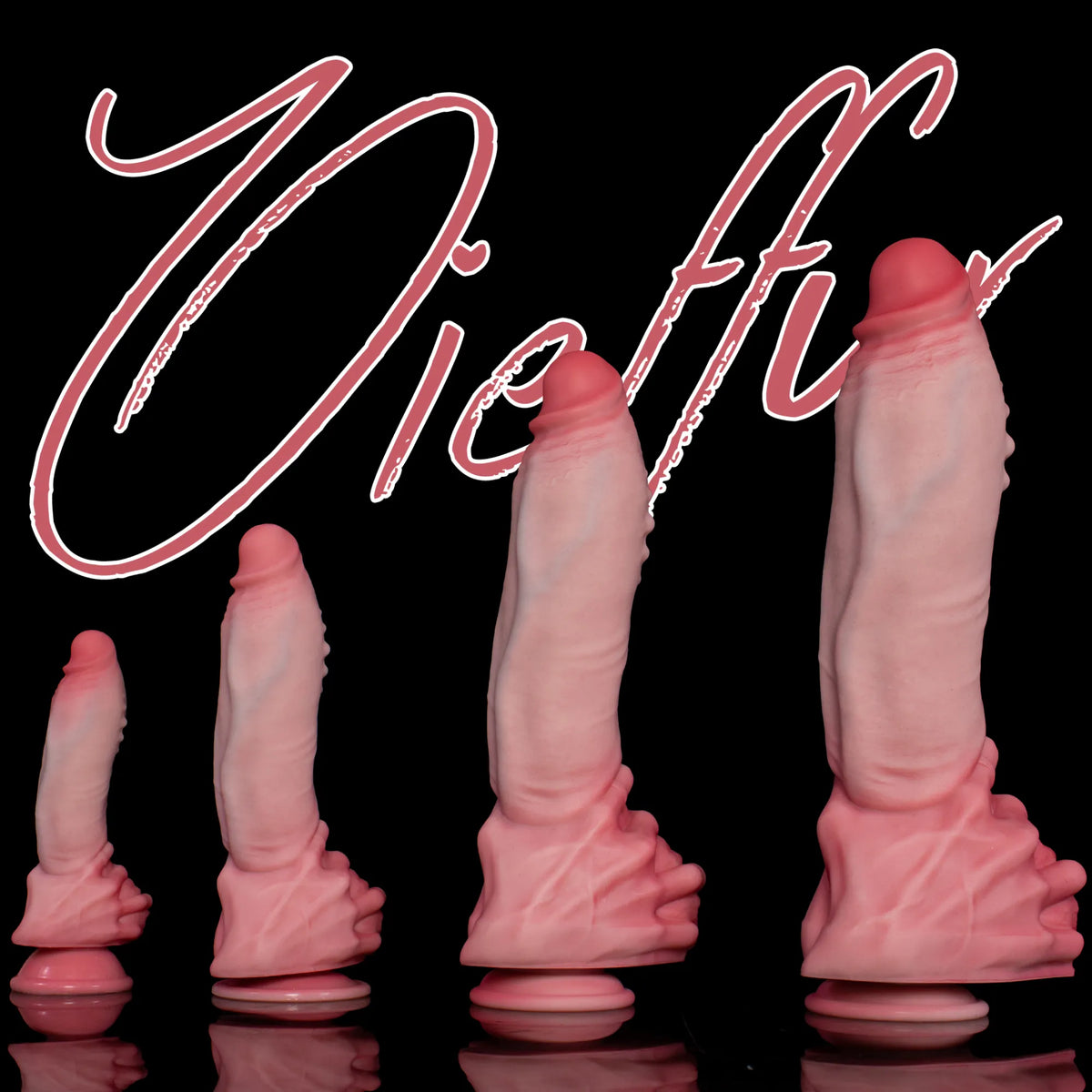 Realistic Hot Surge Fantasy dildo by Oieffur with dual-layer design, featuring sculpted detailing and lifelike appearance.
