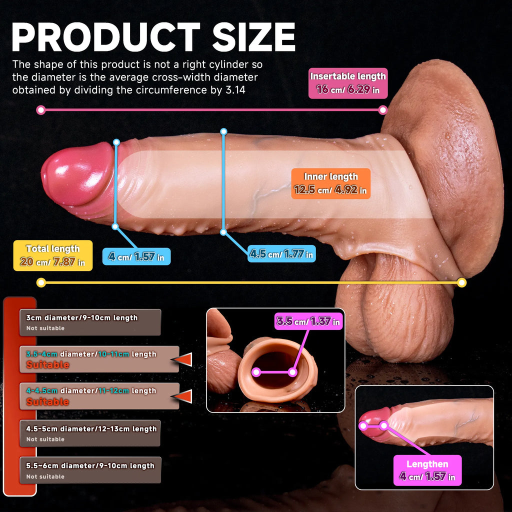 Oieffur Lifelike Sleeve Penis Extender showing smooth silicone surface and enhanced length and girth, designed for improved size and appearance.