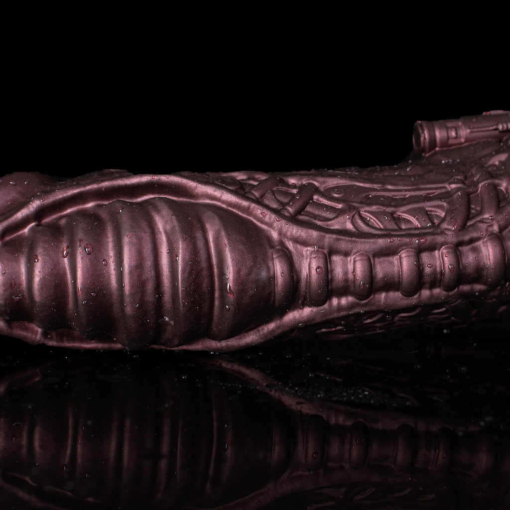 Oieffur Cyberpunk Sheath Male Extender Sleeve with mechanical design, soft silicone feel, and sculpted surface for penis enhancement.