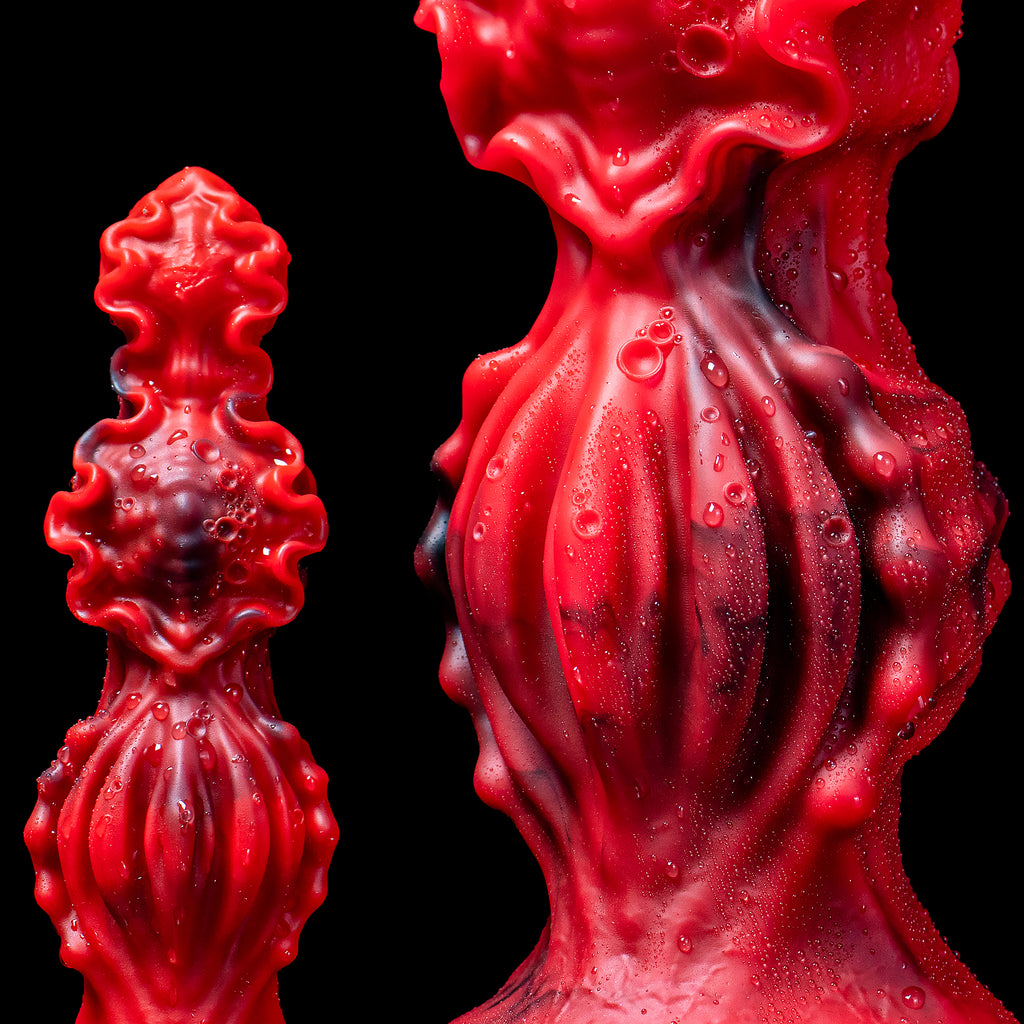 Oieffur Abyssal Depths beaded dildo made of platinum silicone, featuring a sculpted, beaded design for fantasy pleasure.