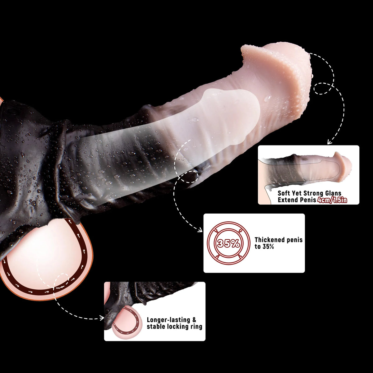 Silicone horse sheath penis extender by Oieffur showing a sculpted, clear penis sleeve with girth and length extension features.