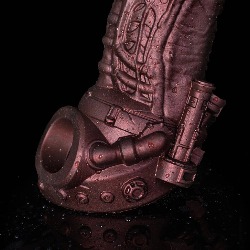 Cyberpunk-style male extender sheath by Oieffur, featuring mechanical design for enhanced penis enhancement and sensation.
