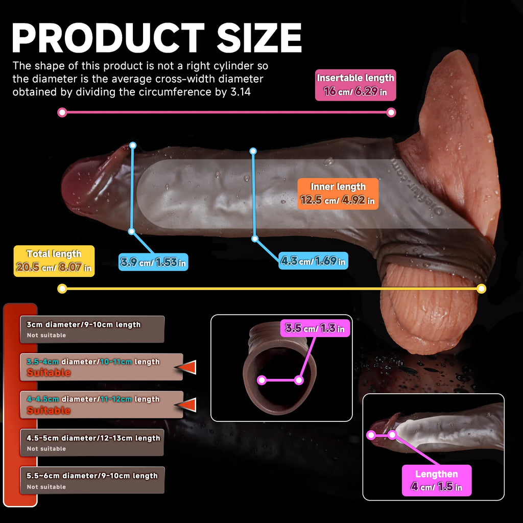 Black Fury platinum silicone sheath with ring, penis extender sleeve from Oieffur, designed to enhance size and sensation.