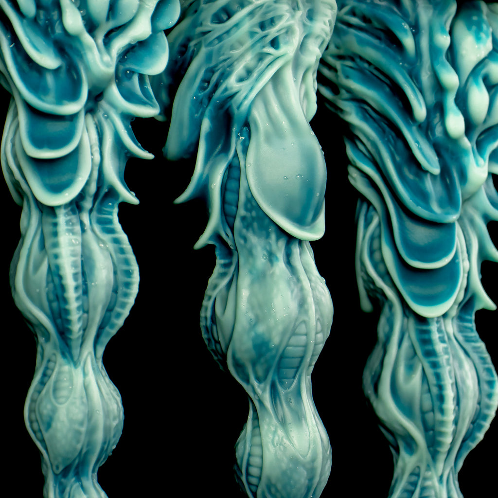 Oieffur Winding Fantasy Dildo with sculpted beads for pleasure, featuring defined design and detailed surface for enhanced sensation.