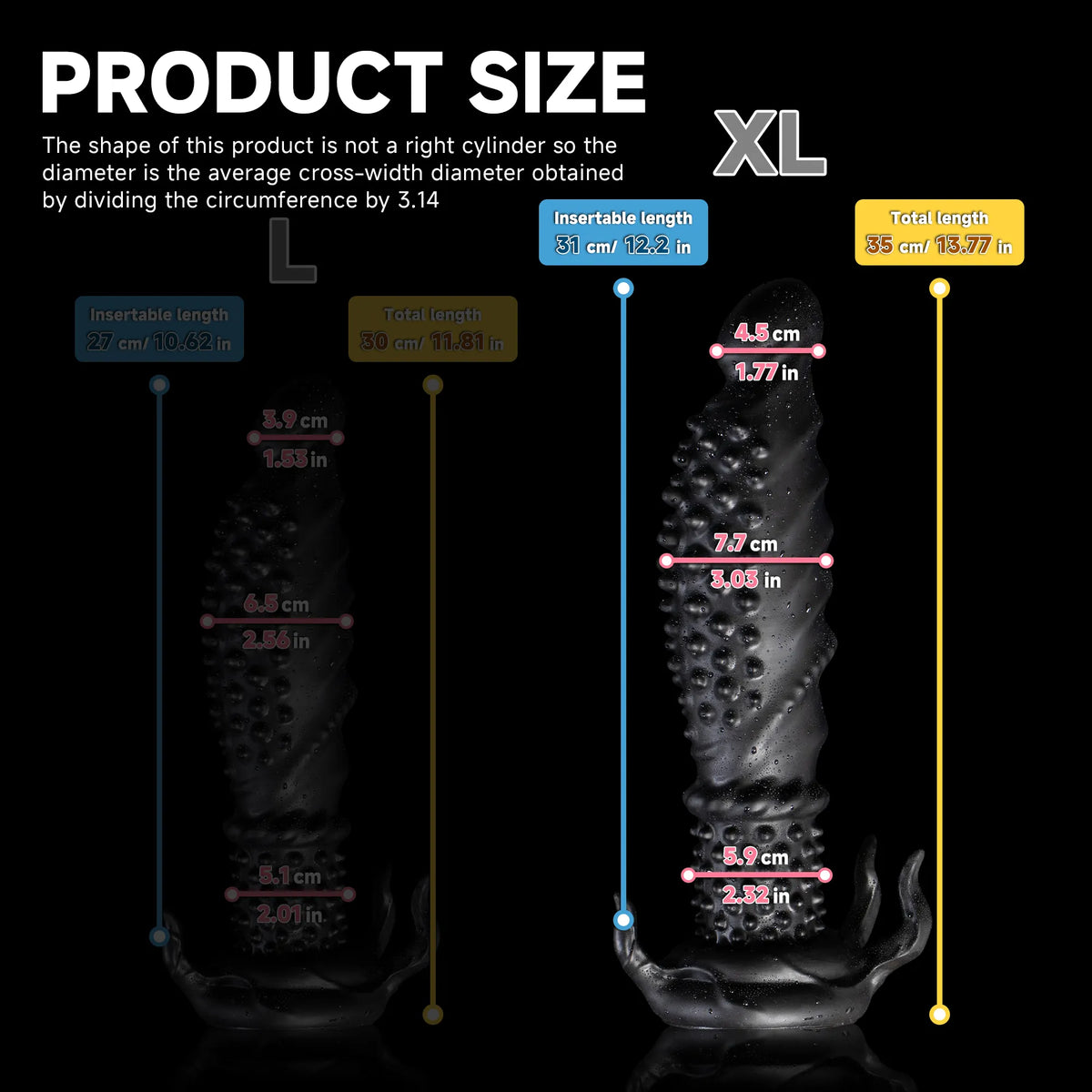 Black "Abyss" Spiked Dildo by Oieffur, a platinum silicone fantasy dildo with a sculpted, spiked design for intense stimulation.