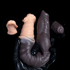 Dual Sensation Platinum silicone fantasy dildo featuring horse and dog forms in green and black, double-ended for versatile pleasure.
