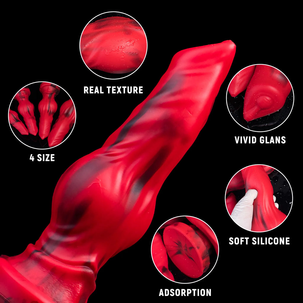 Sculpted silicone dildo shaped like a wolf and dog, from the Oieffur Firewolf collection, showcasing detailed design and surface definition.