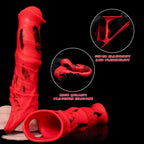 Oieffur Storm Horse Male Extender Sleeve, sculpted penis sheath in red, designed to enhance size and sensation.